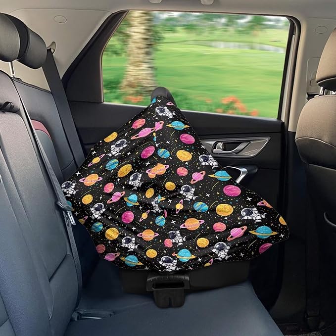 GIFTPUZZ Astronaut Planet Stretchy Nursing Cover for Breastfeeding, Baby Car Seat Cover, Infant Carseat Canopy Covers Scarf, Multiuse Stroller/High Chair Cover, All Weather Protection Baby Shower