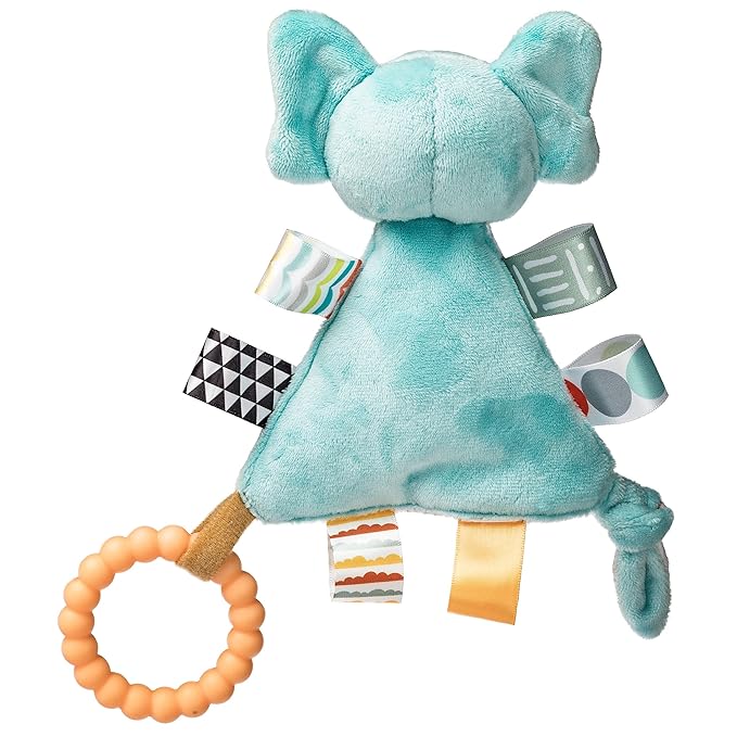 Taggies Teething Toys Baby Rattle Portable Triangle Activity Toy with Sensory Tags, 6-Inches, Elephant