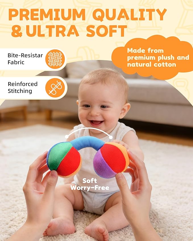 Jollybaby Soft Plush Baby Dumbbell Rattle Toys, 0-3-6 Months Newborn, High Contrast Black & White Sensory Rattles Weight Lifting Toy, Funny Baby Boy Girl Shower Gift