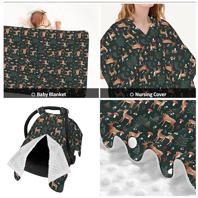 Deers Forest Mushroom Baby Car Seat Canopy Nursing Cover for Newborn Car Seat Breastfeeding Covers Blanket Newborn Shower Gift