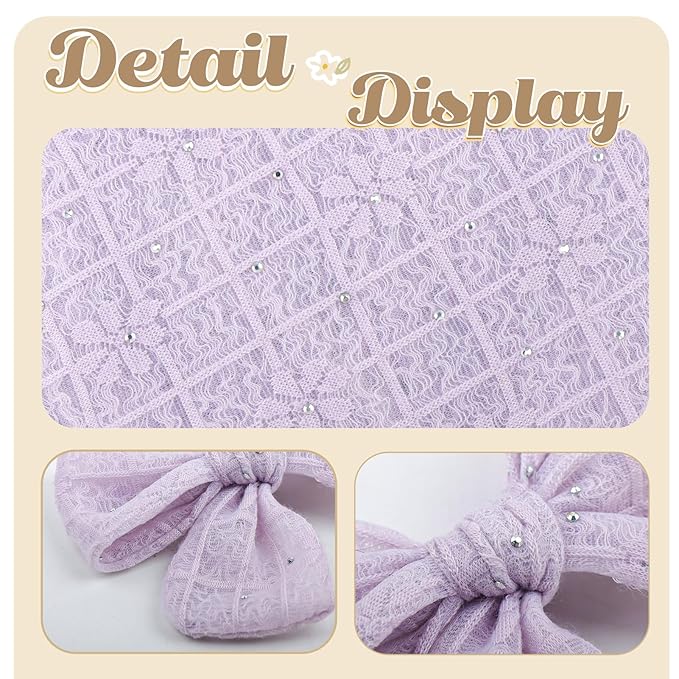 YanJie 3PCS 4’’ Lace Hair Bow for Girls Soft Nylon Baby Headbands Rhinestone Blue Purple Brown Bows Hair Accessories for Newborn Infant Toddler Girl