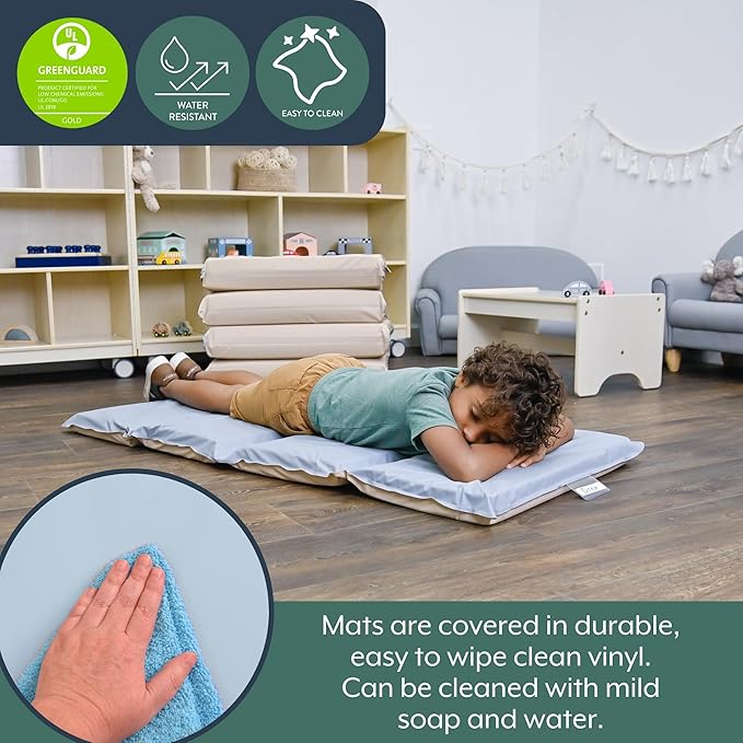 Children's Factory Nap Mats, 2 inch Thick Toddler Sleeping Mats for Preschools and Daycares, Comfortable and Soft 4 Section Folding Nap Pad