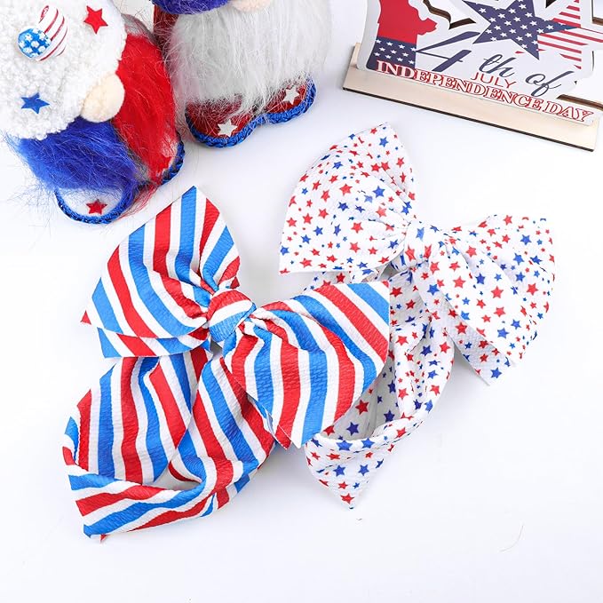 4th of July Toddler Hair Bows Headband, 7 inches Soft Stretchy Star Hair Accessories for Infant and Newborn Girls