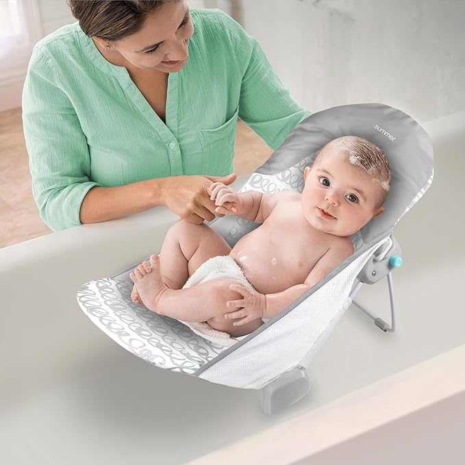Ingenuity Foldaway 2-Position Baby Bath Seat,Adjustable Support for Sink or Bathtub,Ages 0-6 Months up to 20 Pounds,Machine-Washable Sling,(Pack of 3)