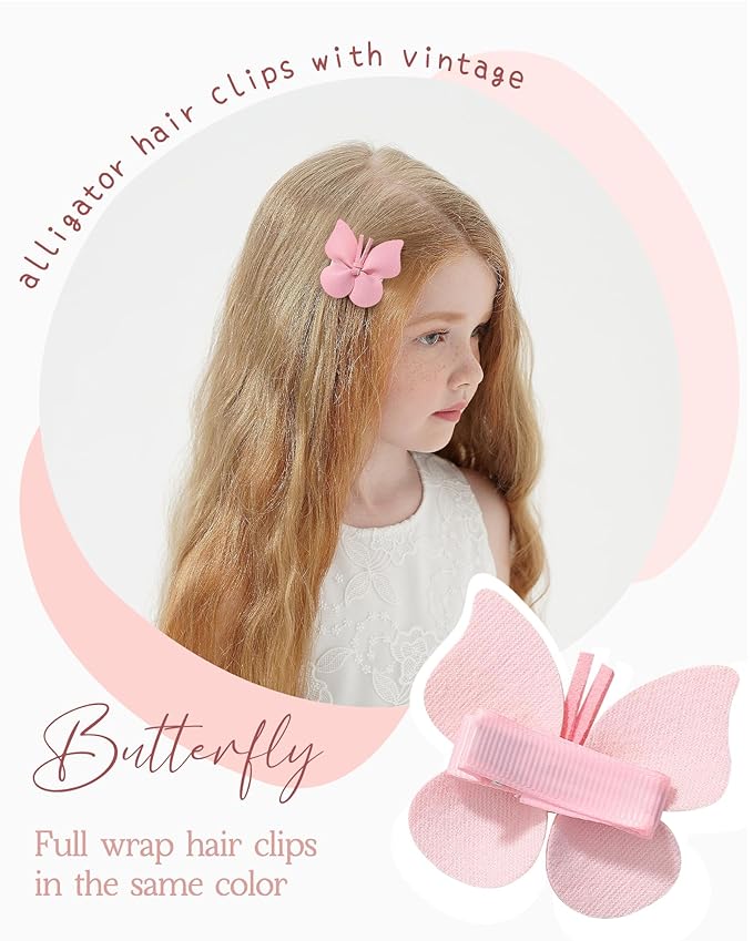 Doboi 20PCS Baby Girls Hair Clips Butterfly Hair Bows Fully Lined Alligator Clips Crocodile Skin Bows for Girls Hair Accessories for Baby Toddlers Kids