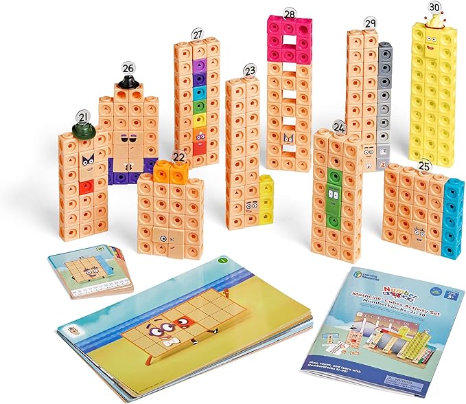 Learning Resources MathLink Cubes Numberblocks 21–30 Activity Set, Toys for 3 Year Old Boys and Girls, 20 Activities Related to The TV Series, Sensory Toys for Autism