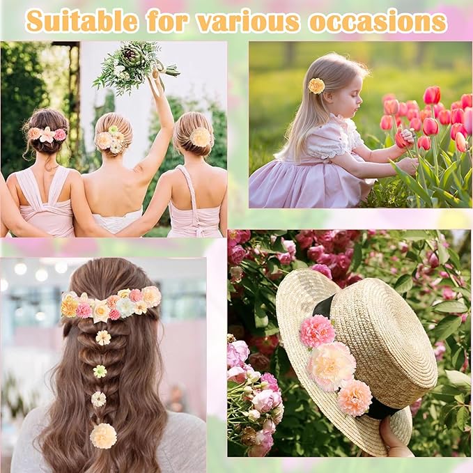 20 Pack Flower Hair Clip Rose Hair Clips Barrettes for Women Flower Accessories Boho Bride Claw Clip Hairpin Brooch Pin Headpiece for Girls Wedding (Champagne)