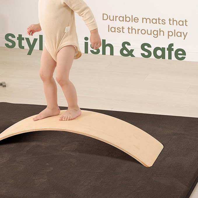 Huloo Sleep Baby Play Mat for Floor,1.3" Thick Elasti-Foam 50"×50" Playpen Mat for Tummy Time,Water Repellent Soft Coral Velvet for Toddler,Infant,Kids,Non-Slip Backing Safe for Crawling(Dark Brown)