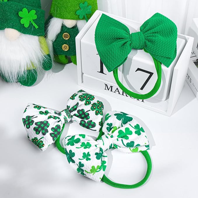 St. Patrick's Day Baby Girl Clover Headbands, Elastic Nylon Hair Accessories for Newborn Infant Toddler