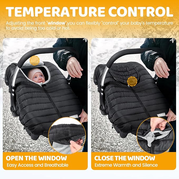 Orzbow Car Seat Cover Baby, Winter Car Seat Cover for Infant Boys & Girls, Warm Carseat Covers Baby with Plush Lining for Cold Weather, Waterproof, Universal Fit, Newborn Essentials, Black