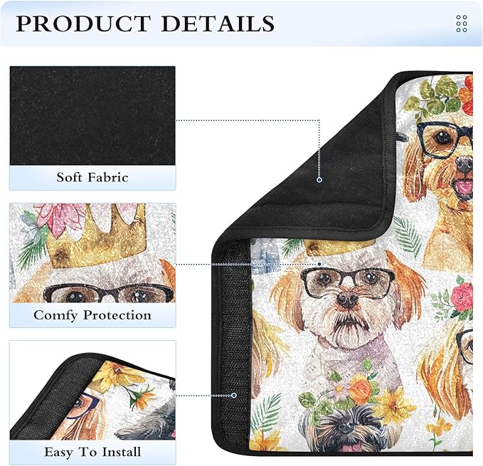 Pack of 2 Watercolor Cute Funny Dogs Seat Belt Covers Cute Car Seat Strap Pads Car Seat Straps Shoulder Pads Protect Your Neck and Shoulder