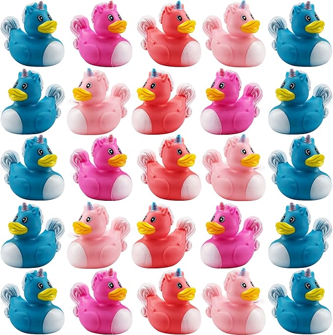 Mini Unicorn Rubber Duckies (Pack of 24) Assorted 2 Inch Duckies, Squirt Bath Tub Toy for Kids, Squeezable and Squirtable, Great for Birthday Party's, Fillers, and Decorations