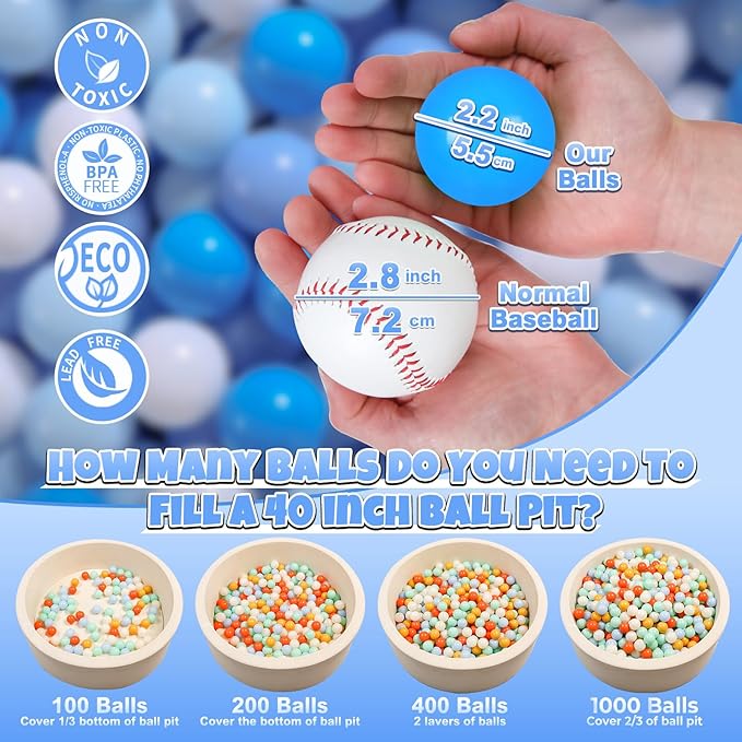 GOGOSO Ball Pit Balls for Toddlers Dogs Baby Boys Girls 2.2Inch Plasticball Toys for Kid Play Tent Birthday Slides Party Decor 50 100 170 200 500 1000
