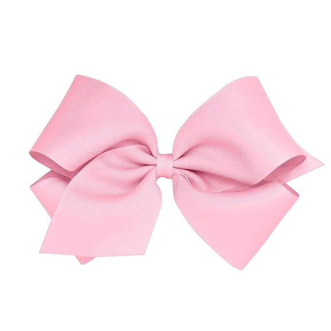 Wee Ones Girls' Classic Grosgrain Hair Bows with Plain Wrap Center, No-Slip Hair Clip, Handmade, Pearl Pink, King