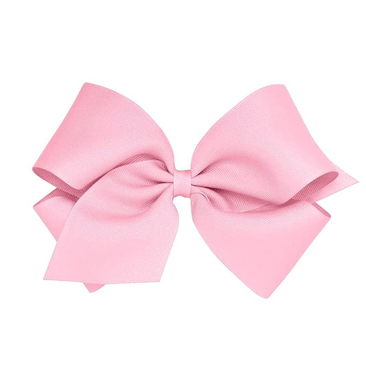 Wee Ones Girls' Classic Grosgrain Hair Bows with Plain Wrap Center, No-Slip Hair Clip, Handmade, Pearl Pink, King