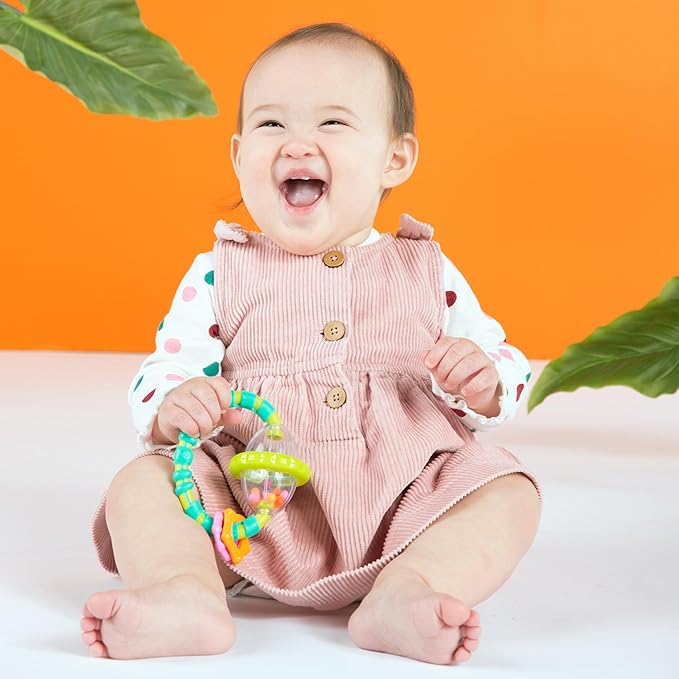 Bright Starts Grab & Spin Baby Rattle & BPA-Free Teether Toy, Ages 3 Months+ 1 Count (Pack of 2)