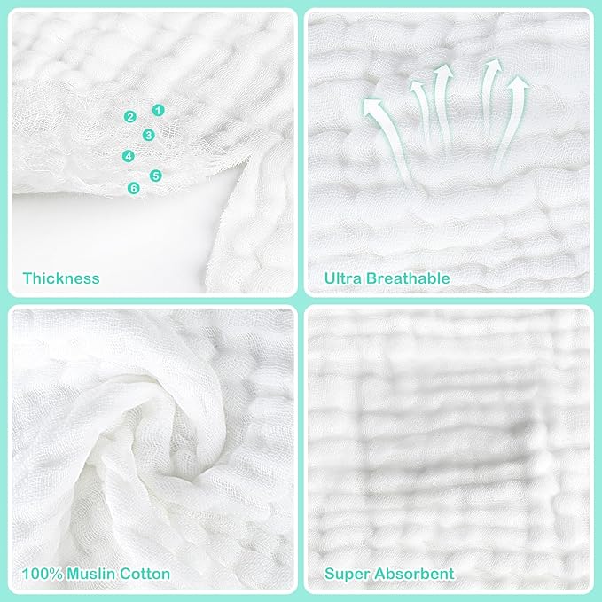 Accmor 10 Pack Baby Washcloths, Soft Face Cloths for Newborn, Natural Cotton Bath Face Towels Baby Wipes Burp Rag Wash Cloths