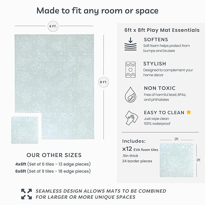 Little Landings Baby Play Mat for Floor - Eden (4x6ft) - Premium EVA Foam Play Mat for Babies & Toddlers (Ages 0-5+) - Non-Toxic Playmat for Tummy Time, Crawling & Playroom - Stylish & Comfortable