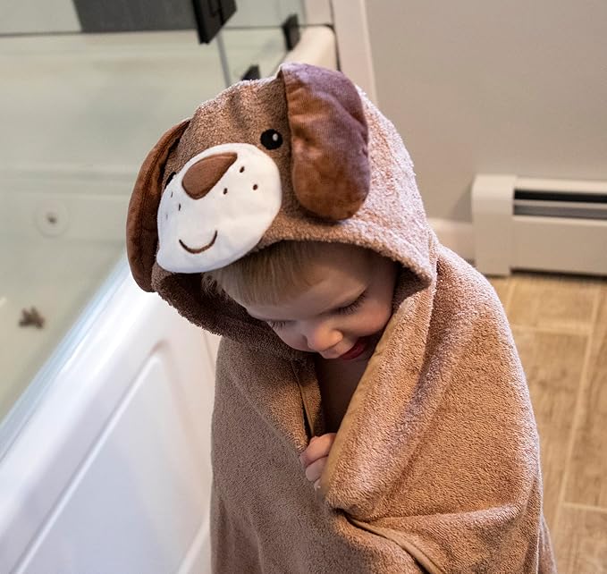 Baby Animal Hooded Towel and Washcloth Set for Newborns, Infants, Toddlers Boys and Girls 3-24 Months (Perky Puppy Pal)