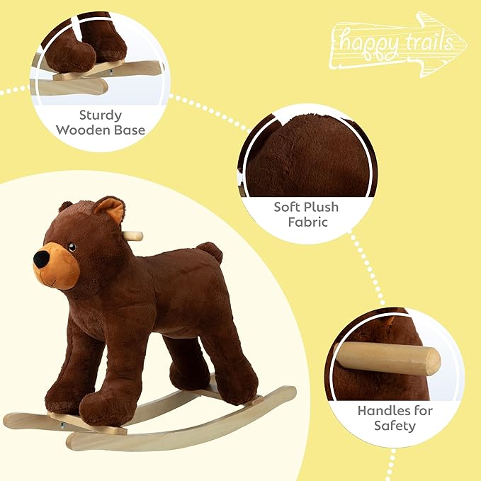 Rocking Horse - Plush Bear Animal Rocker - Toddler Ride on Toys for Ages 3 and Up - Wooden Rocking Horse - Ride on Toys by Happy Trails (Brown)