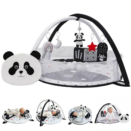Aila+Aiden 6-in-1 XL Baby Activity Center & Ball Pit, Baby PlayMat & Play Gym, Sensory Exploration and Motor Skill Development Toys, High Contrast Book, Balls Included (Black and White)