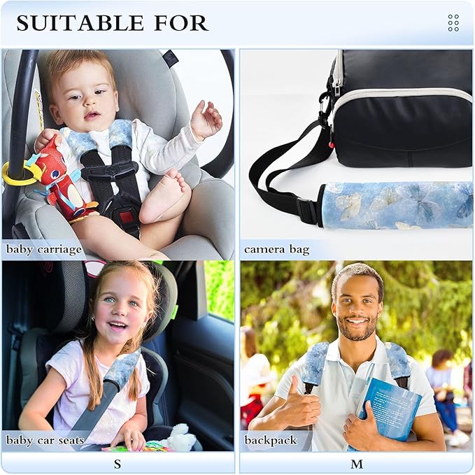 2 Pack Seatbelt Covers Seat Belt Cover Pad for Adults Boys Girls Car Seat Strap Covers Pads Cushion Universal Shoulder Strap Pad Protector for Backpack Camera Bag 10x7.7Inch Sky Blue and White Butterf
