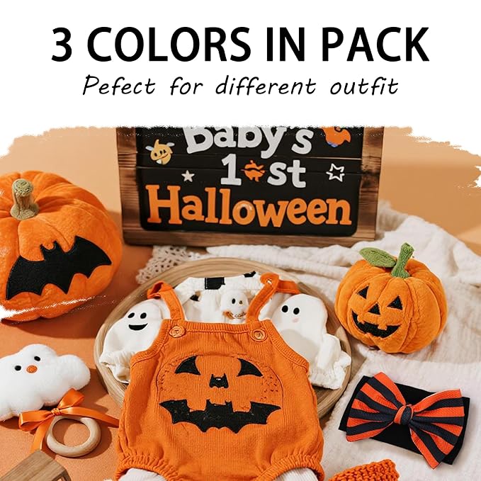 Halloween Baby Headbands 3 Pcs Nylon Headbands with Bows for Baby Girl for Newborns, Infants, Toddlers Halloween Outfit