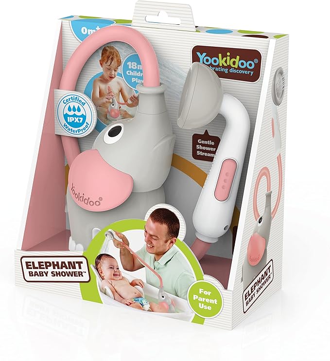 Yookidoo Baby Bath Shower Head - Elephant Bath Toy and Trunk Spout Rinser - for Newborn Babies in Tub Or Sink (Pink)