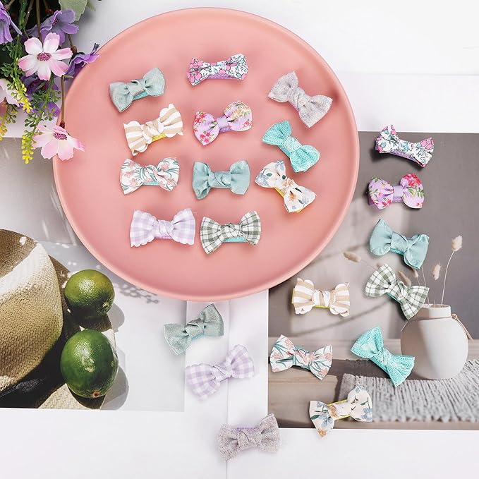 JESSCAT 22 Pcs Hair Clips for Girls with Bows Flower, Fully Lined Alligator Clips and Barrettes, Fabric Handmade Barrettes Hair Accessories for Girls Baby Infants Toddler Kids