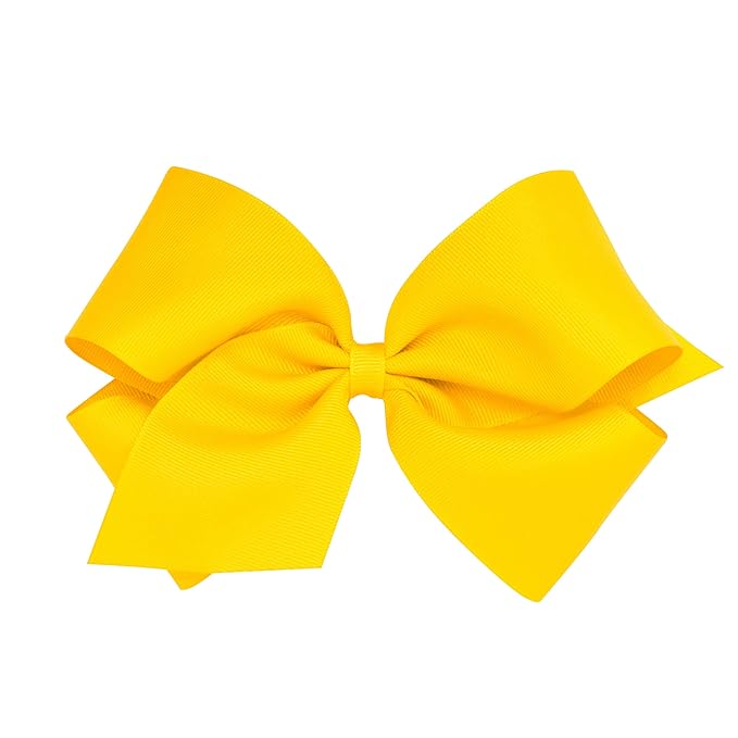 Wee Ones Girls' Classic Grosgrain Hair Bows with Plain Wrap Center, No-Slip Hair Clip, Handmade, Yellow, King