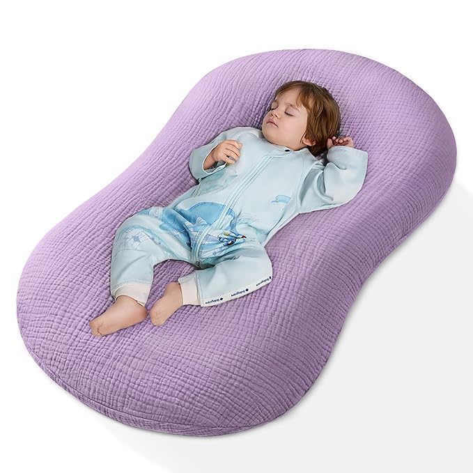 Muslin Baby Lounger Cover 1 Pack, Cotton Soft Breathable Infant Nest Slipcover, Envelope Closure, Compatible with Snuggle Me Loungers, Machine Washable, Cover Only, for Girls Boys (Purple)