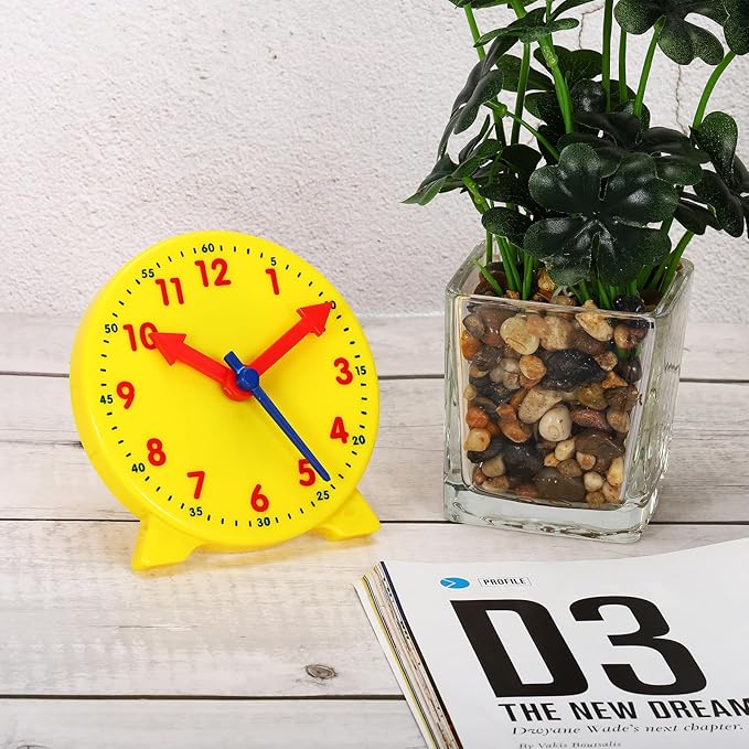 PATIKIL 4 inch Teaching Clock, Learn Clock Learning Tell Time Analog Clock Demonstration Clock 12 Hour 3 Pointers Geared Movement for Classroom Teacher, Yellow