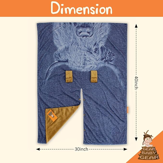 Dear Baby Gear Car Seat Cover for Boys & Girls - Baby Carseat Canopy w/Snap Opening - Infant Seat Cover - Nursing Covers - Newborn Carrier Canopy -40x30"(Highland Cow on Denim, Smooth Khaki)