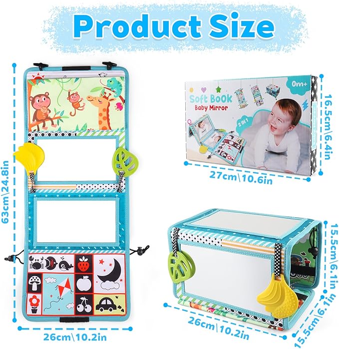 Baby Toys 0-6 Months - Tummy Time Baby Mirror Infant Toys - High Contrast Baby Toy for Newborn - Montessori Sensory Toy 0 2 3 4 5 6-12 Months Boy Girl Shower Gifts