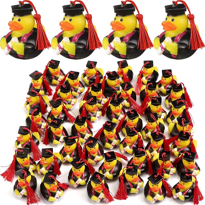 Lewtemi 12 Pcs Red Graduation Diploma Rubber Ducks 2026 Grad Rubber Duck Graduation Duck Bulk Cake Topper for Student Bathtub Swimming Pool Theme Party Favors, 2.5 x 2.5 x 2 Inch