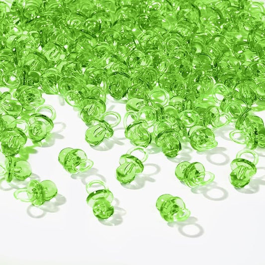 XINHUIDALSQ 150 Mini Acrylic Pacifiers for Baby Shower Girl Game, 0.86 Inch Bulk Chupones para Gender Reveal Party Favors Table Decoration (Green)