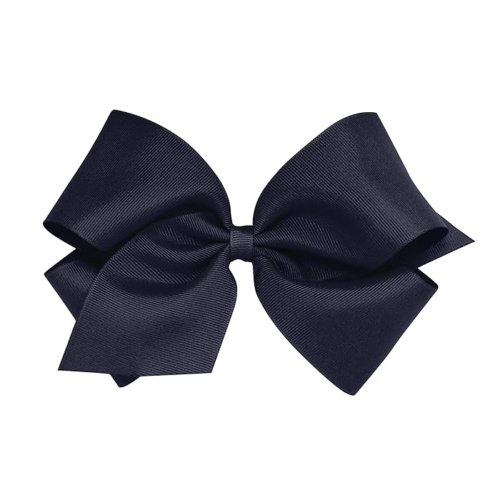Wee Ones Girls' Classic Grosgrain Hair Bows with Plain Wrap Center, No-Slip Hair Clip, Handmade, Navy, King