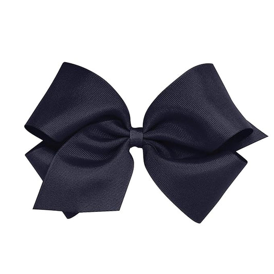 Wee Ones Girls' Classic Grosgrain Hair Bows with Plain Wrap Center, No-Slip Hair Clip, Handmade, Navy, King