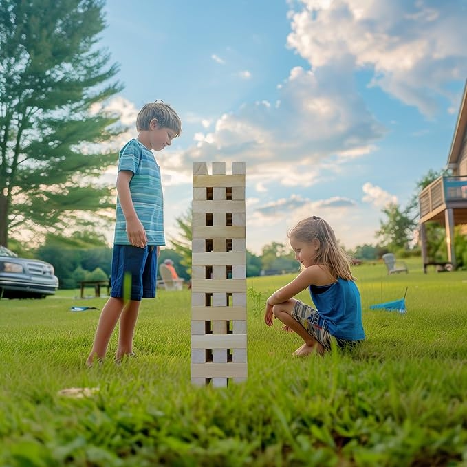 GOTHINK Giant Tumbling Tower Game, Super Large 51pcs Wooden Blocks Stacking Game, Stacking Up to 5.5 Feet, Timber Blocks with Carry Bag, Jumbo Blocks Outdoor Indoor Game Toy Gift for Kids and Adults