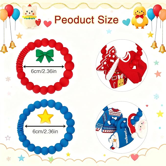 2pcs Christmas Baby Silicone Teether Christmas Tree and Bear Teething Ring Christmas Teething Toys Toddler Teething Chew Toys Gifts or Chritmas Stocking Filler