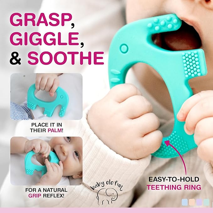 Elefun Baby Teether Pack - Gift 6 Months Blissful Teething Relief - Infant Teethers 0 to 6 Month Baby Shower Gift Set - Safe Silicone Soothing Rings Developmental Infant Chew Toys