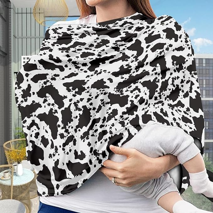 Wanyint Cow Print Car Seat Covers Universal Fit Carseat Canopy Covers for Babies,Breathable Breastfeeding Scarf Nursing Covers Carseat Canopy for Boys Girls
