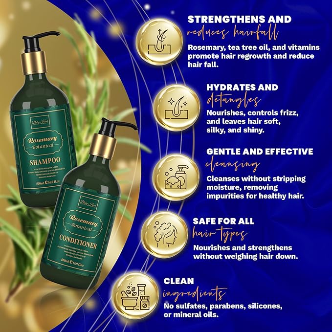 Baby Hair Botanical Shampoo & Conditioner Set - Anti Hair Fall & Hair Growth Formulas with Panthenol, Tea Tree Oil, Multivitamins (A, B3, D)