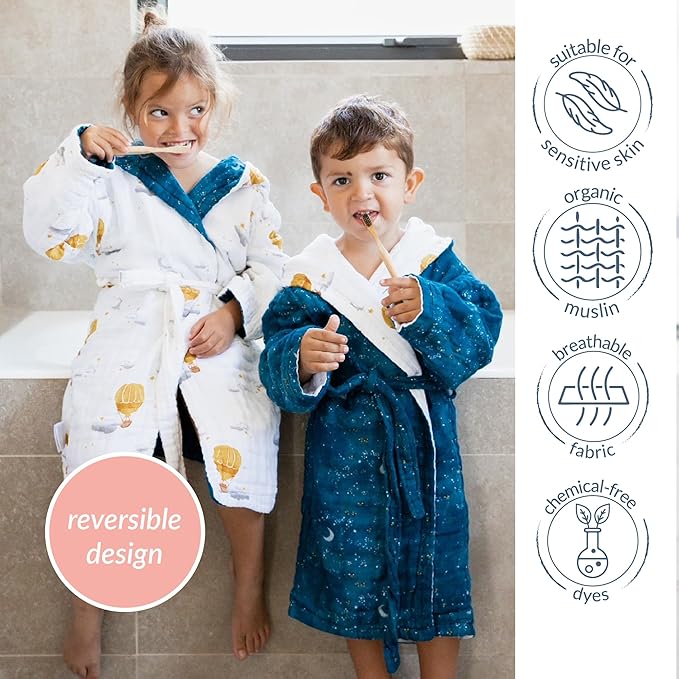 Malabar Baby Organic Cotton Muslin Wearable Hooded Towel, Bath, Pool & Beach Cover-up for Size 3-4 Years - Mystical Night