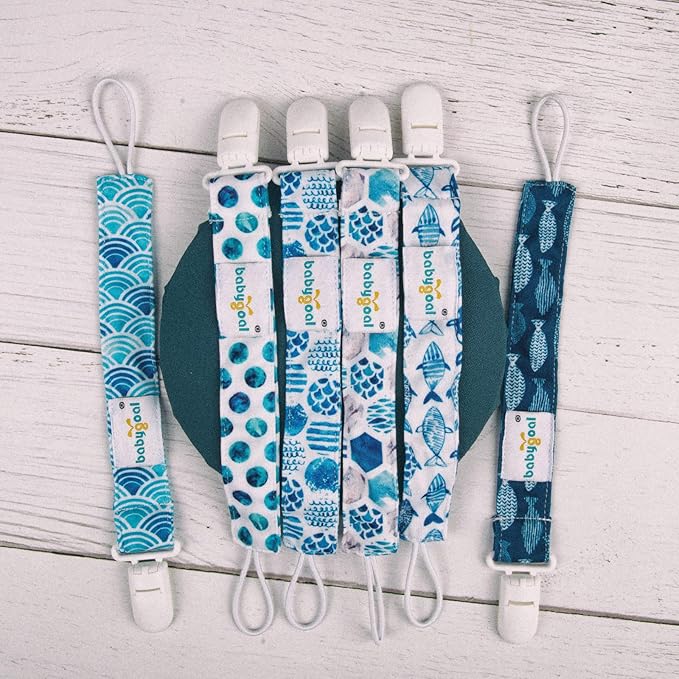 babygoal Ocean Blue Pacifier Clips, 6 Pack Binky Paci Holder Clips Leashes Fits for Most Baby Pacifiers and Binkies