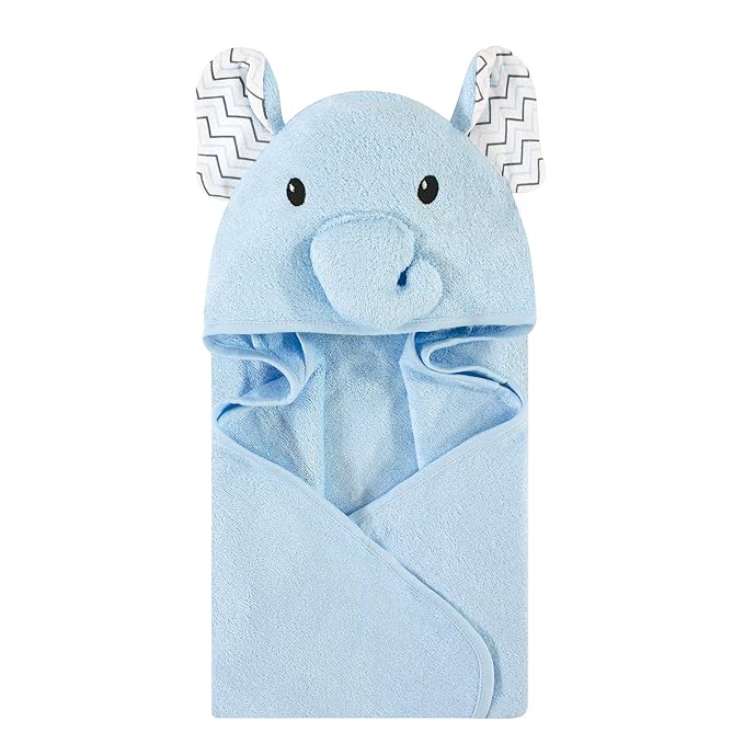 Hudson Baby Unisex Baby Rayon from Bamboo Animal Face Hooded Towel, Blue Elephant, One Size