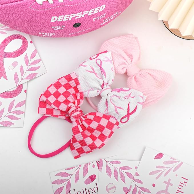 YanJie 3PCS 4.5’’ Breast Cancer Awareness Bows for Baby Girls Pink Headbands Checkered Headband Cancer Awareness Items Hair Accessories for Newborns