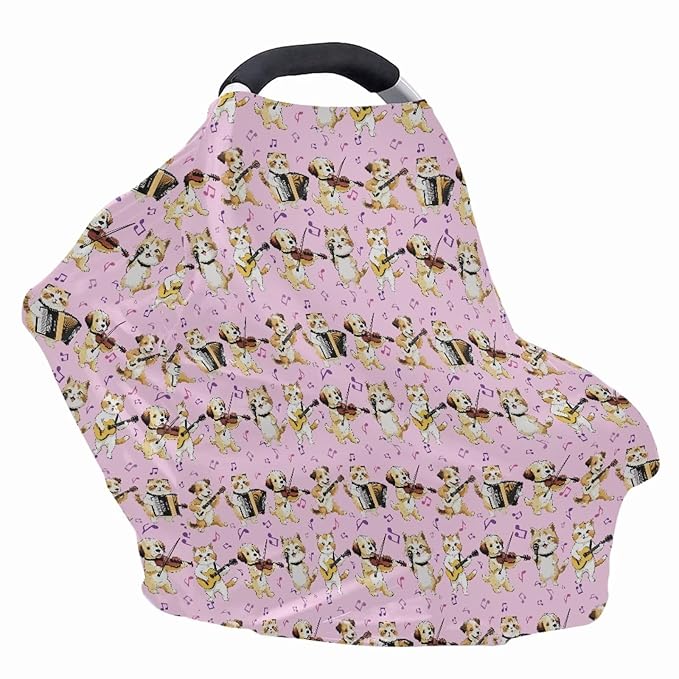 AFPANQZ Cartoon Dogs Cats Stretchy Baby Car Seat Nursing Breastfeeding Cover Super Breathable Multiuse Infant Carseat Canopy Stroller Cover Scarf All Seasons Girl Baby