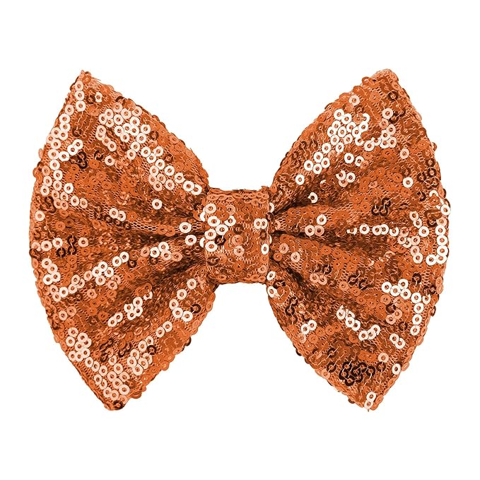 Hair Bows: Sequined Alligator Hair Clips with Big 5" Orange Bows for Girls, Babies, Toddlers, and Teens