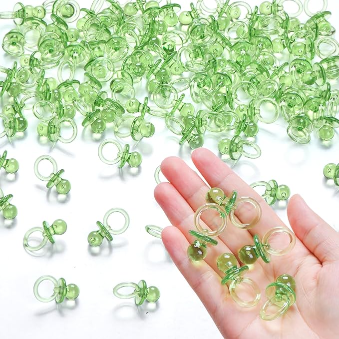 50 Pcs Mini Pacifiers Baby Shower Games Boy Girl, 1.25 Inch Cute Baby Shower Pacifiers, Bulk Acrylic Pacifier for Party Table Scatter, Pacifier Hunt Game, Gender Reveal Decoration Party Favors(Green)